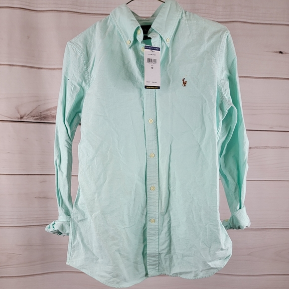 Polo Ralph Lauren Tops - Lauren Ralph Lauren Womens Green Button Down Dress Shirt Size M #B53
